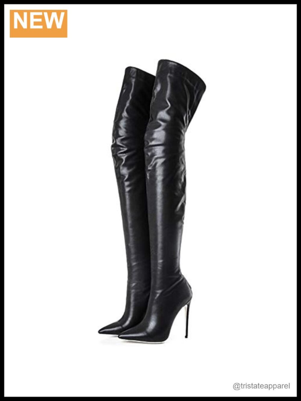 Over The Knee Boots High Heels Zipper PU Leather Thigh High Boot